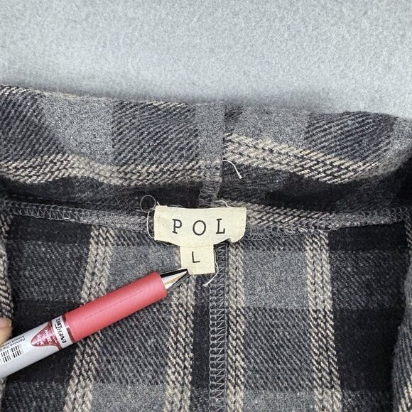 POL Plaid Hobo Duster W/ Raw Hems Heavy Flannel Feel SZ Large Boho Casual - Picture 10 of 14